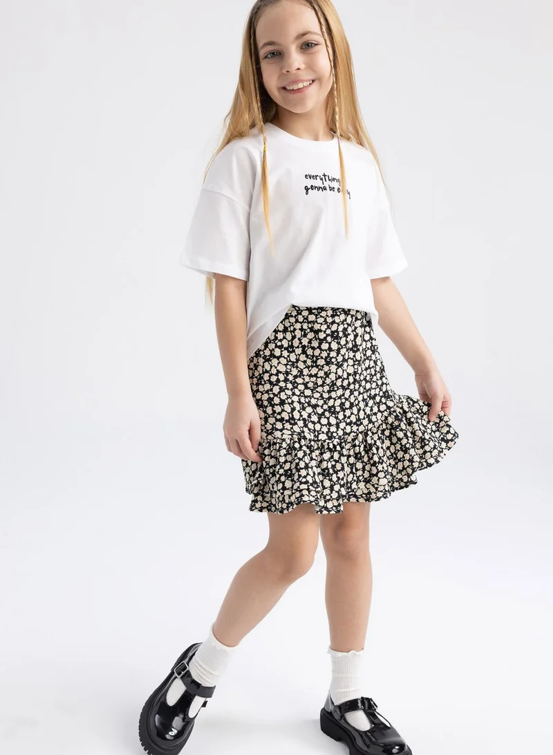 DeFacto Kids Micro Floral Print T-Shirt & Skirt