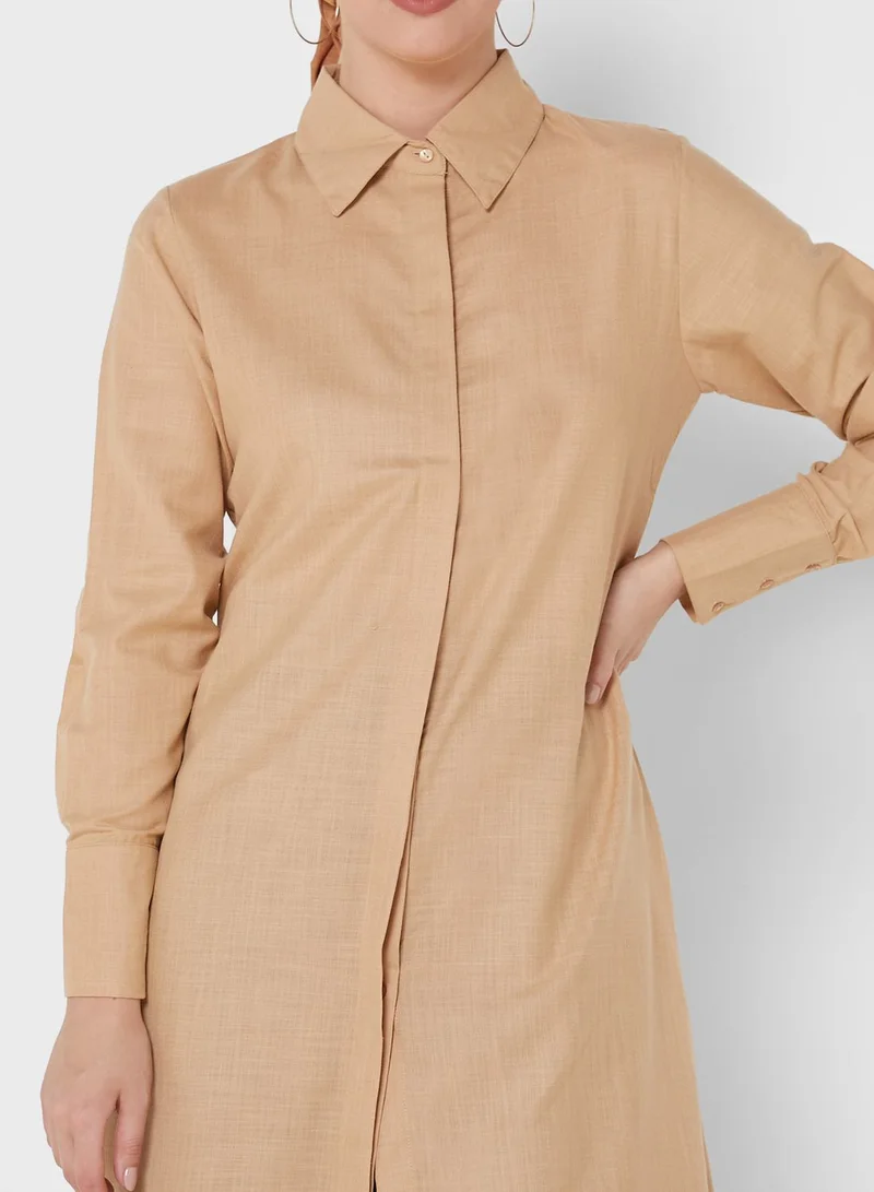 Khizana Longline Tunic With Collar And Placket Detail