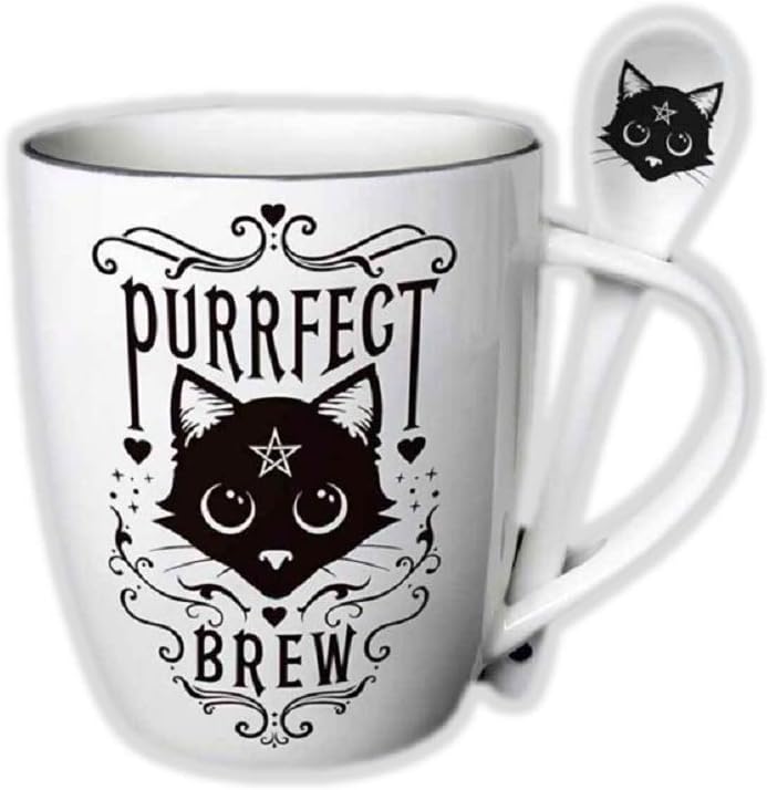Pacific Giftware Sacred Cat Purrfect Brew Ceramic Mug and Spoon Set by Alchemy England - Image 1