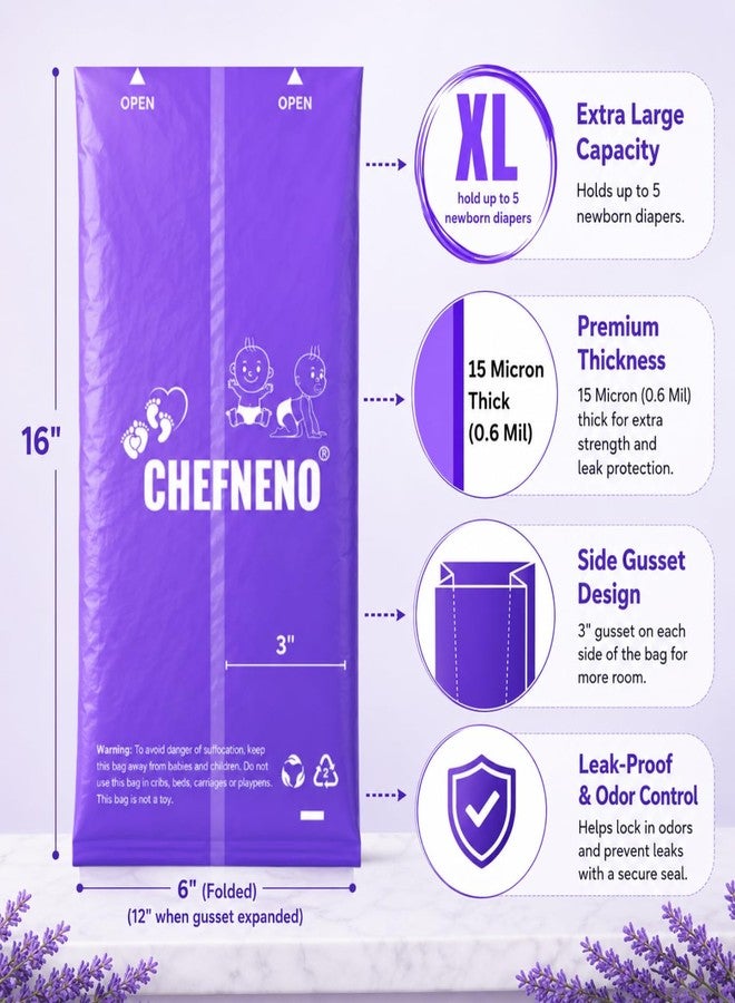 CHEFNENO Baby Diaper Bags 12 Refill Rolls (180 Diaper Sacks) Disposable Lavender Scented Dog Poop Waste Bags Cat Litter Clump & Poop Bags Sanitary Pad Waste Bags (180 Bags, Scented) - Image 2