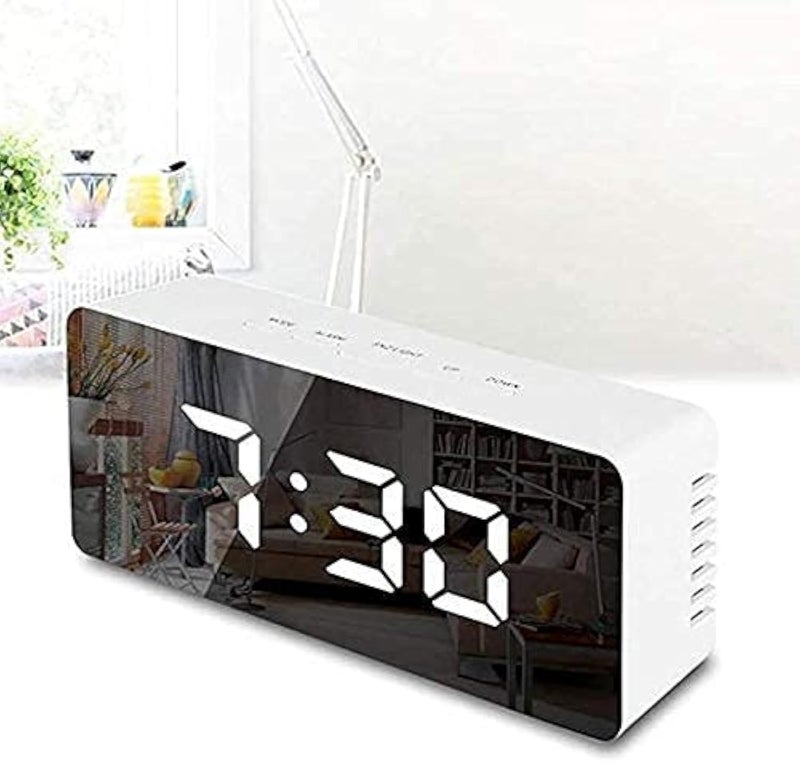 ABSTER Digital Smart Back Light Table Mirror Alarm Clock with Sensor Date Temperature for Office Home Bedroom Travel Table Clocks Smart Clock Clock Desk Clock Plastic 571 X 157 Inch White - Image 2