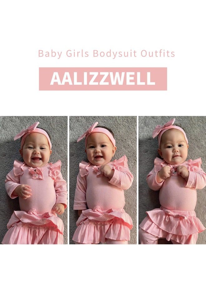 Aalizzwell Preemie Newborn Infant Baby Girls Clothes Ribbed Bodysuit Pants Set Fall Winter Outfits, Light Pink, Preemie - Image 2