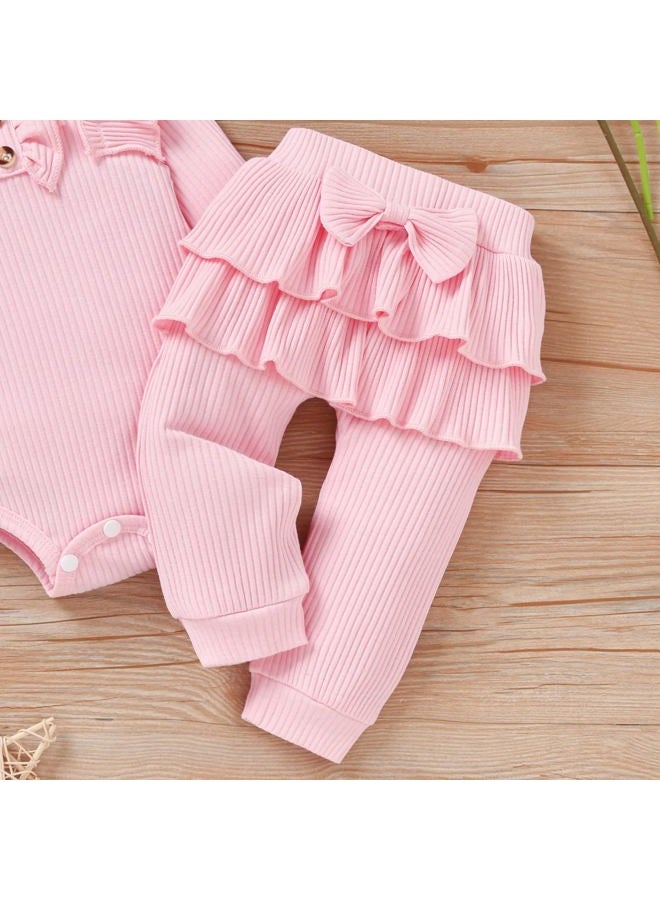 Aalizzwell Preemie Newborn Infant Baby Girls Clothes Ribbed Bodysuit Pants Set Fall Winter Outfits, Light Pink, Preemie - Image 5