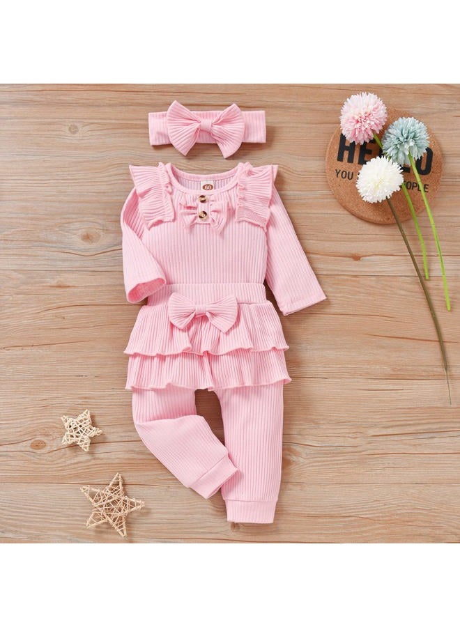 Aalizzwell Preemie Newborn Infant Baby Girls Clothes Ribbed Bodysuit Pants Set Fall Winter Outfits, Light Pink, Preemie - Image 3