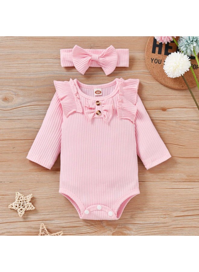 Aalizzwell Preemie Newborn Infant Baby Girls Clothes Ribbed Bodysuit Pants Set Fall Winter Outfits, Light Pink, Preemie - Image 4