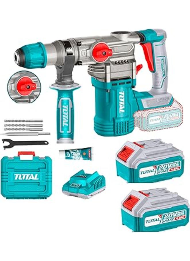 TOTAL Brushless Motor Rotary Hammer 20 Volt With 2 Pcs 4.0Ah Battery And 1 Pcs Charger Trhli202882 