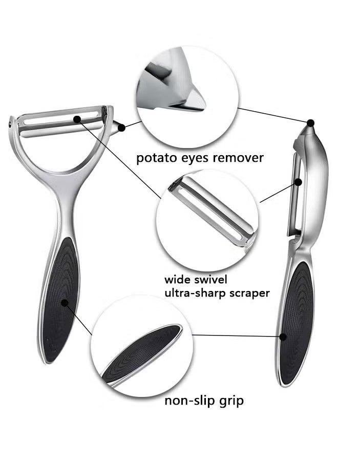 2pcs Vegetable Peeler for Kitchen, Fruit, Carrot, Veggie, Potatoes Peeler, Y-Shaped and I-Shaped Stainless-Steel Multi-Function Set Peelers, Non-Slip Handle & Sharp Blade - Image 3