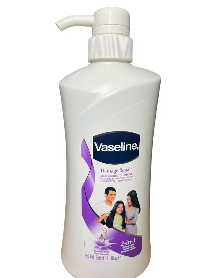 فازلين شامبو مغذي بالحليب 2 في 1 لإصلاح التلف، 650 مل