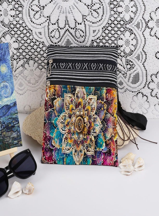XiaoGalaee Geometric Flower Print Crossbody Bag Colorful Mandala Pattern Adjustable Strap Messenger Bag Outdoor Daily Use Purse Mysterious Christmas Birthday Gift​​ for Friend Sister - Image 3