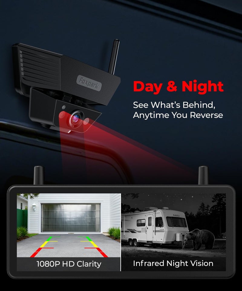 Foxpark Wireless Backup Camera Solar Magnetic: 7.2" 1080P HD Split-Screen Monitor with Strong Signal, 1Min Easy Install, DVR Recording, Portable Storage Bag, Back up Camera for RV, Truck, Trailer, Camper - Image 3