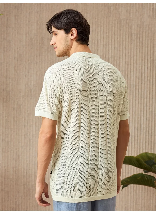 Beyoung Cream Half-Sleeves Knitted Mens Shirt