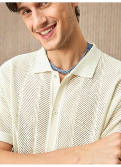 Beyoung Cream Half-Sleeves Knitted Mens Shirt  - Image 4