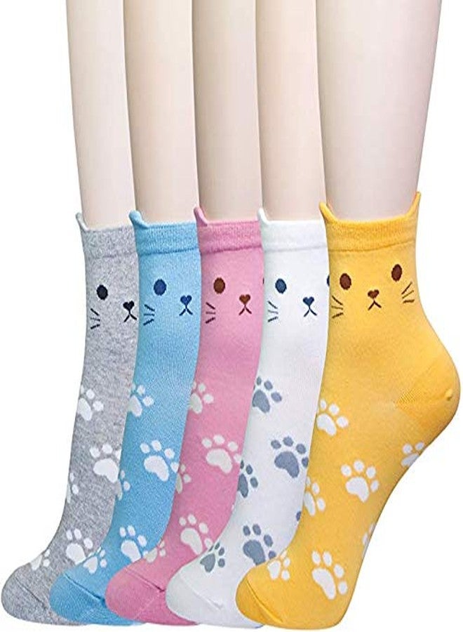 JMP 5 Pairs Womens Cute Patterned Animal Socks Colorful Funny Casual Cotton Novelty Crew Socks (Multicolor, Freesize) - Image 1