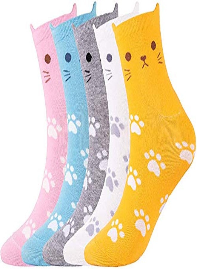 JMP 5 Pairs Womens Cute Patterned Animal Socks Colorful Funny Casual Cotton Novelty Crew Socks (Multicolor, Freesize) - Image 2