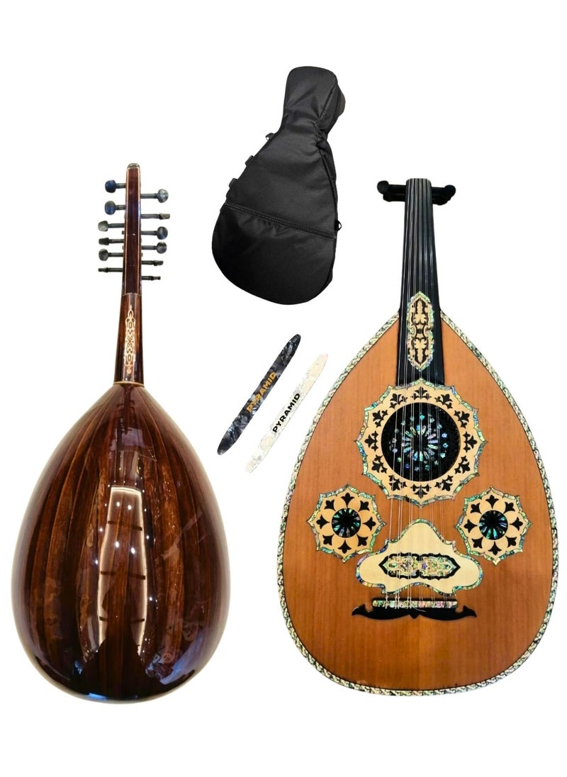 Al-Karz Music Professional Suwer Lux Oud with Cedar Top Blue Shell Inlay Sheesham Back Ebony Fingerboard and Pegs Including Case and Picks 