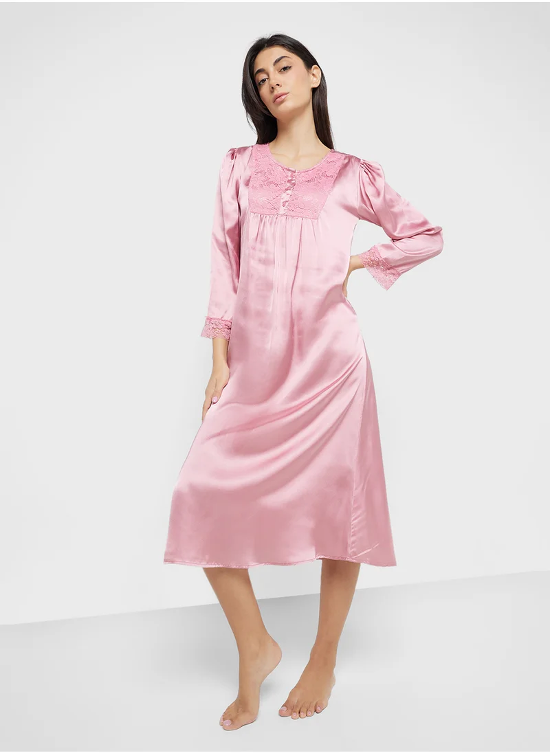 Khizana Night Dress With Lace Trim