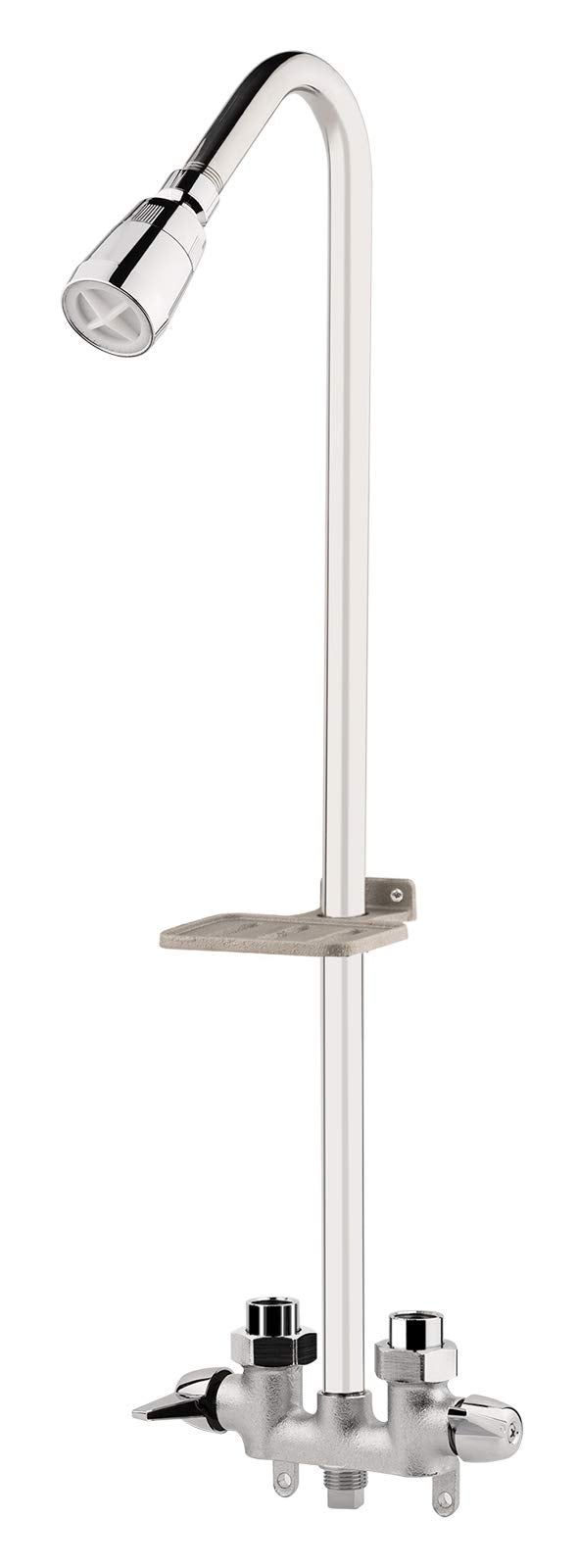 Artiwell Outdoor Shower Fixture System,with Rustproof Riser and Riser Extension, Double Handle Utility Shower Faucet with Showerhead and Soap Dish, Polished Chrome - Image 4