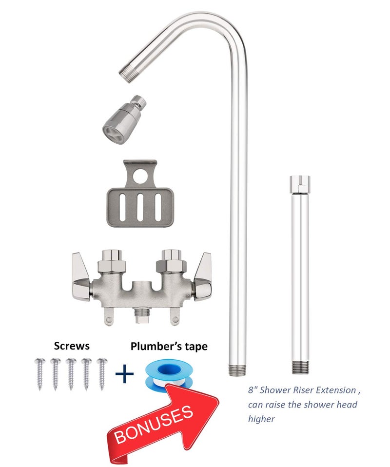 Artiwell Outdoor Shower Fixture System,with Rustproof Riser and Riser Extension, Double Handle Utility Shower Faucet with Showerhead and Soap Dish, Polished Chrome - Image 2