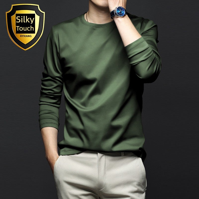 Mercerized modal cotton base shirt men's spring and autumn long-sleeved t-shirt solid color thin inner wear autumn T-shirt base shirt - Image 3