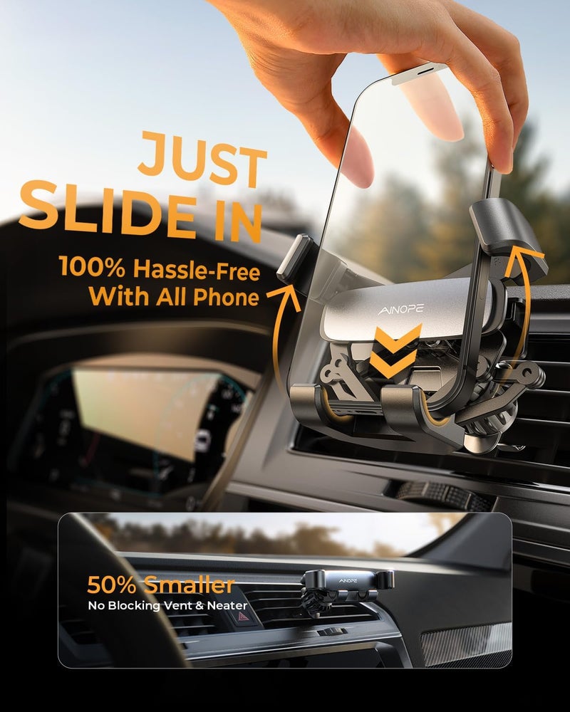 Ainope Car Vent Phone Mount Holder for iPhone 17 Pro Max Car Mount [Slide Design] Air Vent Phone Holders for Your Car [Top Clamp] Car Interior Accessories for iPhone Air 17 Pro Max 16 15 Samsung S25 - Image 2