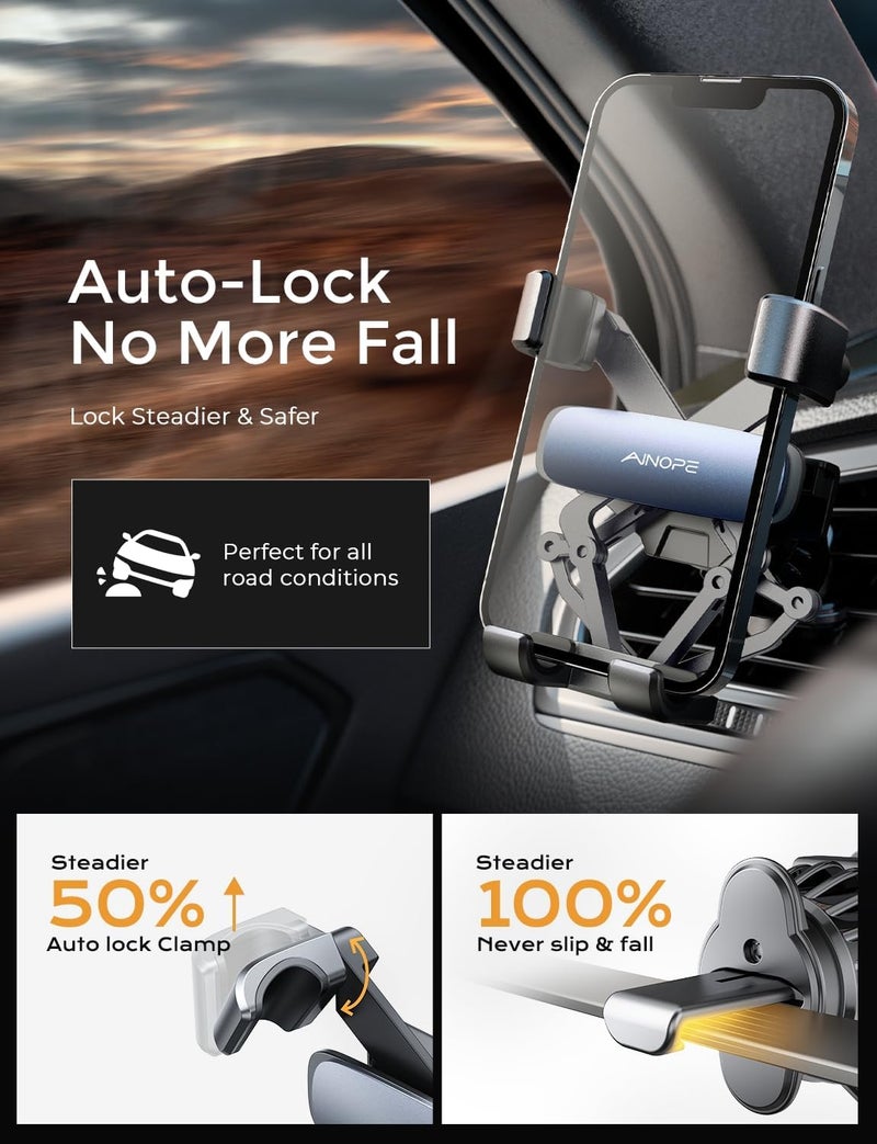 Ainope Car Vent Phone Mount Holder for iPhone 17 Pro Max Car Mount [Slide Design] Air Vent Phone Holders for Your Car [Top Clamp] Car Interior Accessories for iPhone Air 17 Pro Max 16 15 Samsung S25 - Image 3