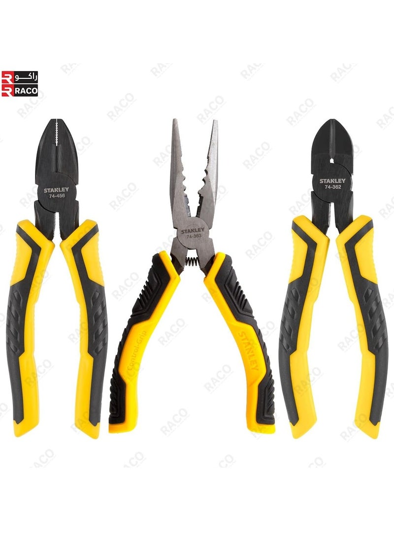 RACO Stanley Dynagrip Pliers Set | 3 Piece 150mm Combination, Diagonal Cutting, Long Nose, Black and Yellow - Image 5