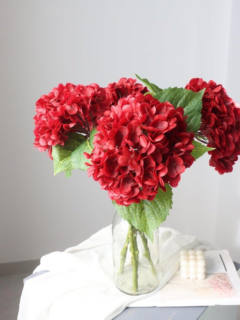 Buart 4PCS Long Stem Big Size Flowers Artificial Silk Hydrangea Lifelike Flowers Real Touch Red Artificial Flowers Wedding Shower Bride Bouquets Office Living Room Table Decorations (21 Inch) - Image 4