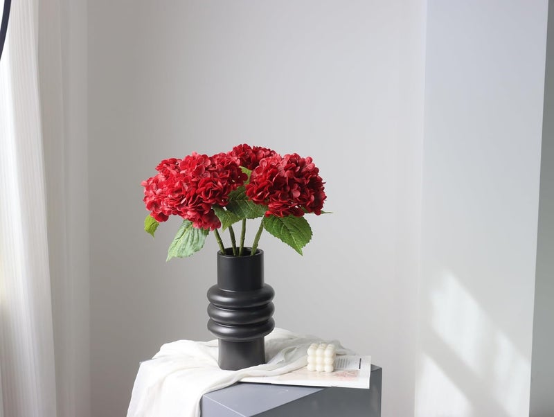 Buart 4PCS Long Stem Big Size Flowers Artificial Silk Hydrangea Lifelike Flowers Real Touch Red Artificial Flowers Wedding Shower Bride Bouquets Office Living Room Table Decorations (21 Inch) - Image 5