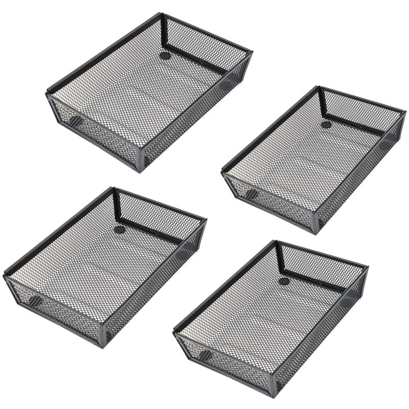 YFEEN Mesh Tray Kitchen Drawer Utensil Cutlery Tray Office Supplies with Inter-locking Arm Drawer Dividers Organizer for Silverware, Flatware, Home,Office, School,Bedroom(9ï¼‚X6ï¼‚4pack) Black - Image 1