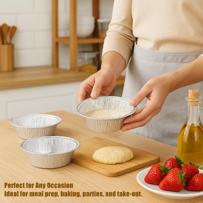 AIDUZETY [50 Pack] 5" Disposable Foil Baking Pans with Lids â€“ Round Aluminum Food Containers for Oven Use, Takeout, Storage, and Meal Prep - Image 5