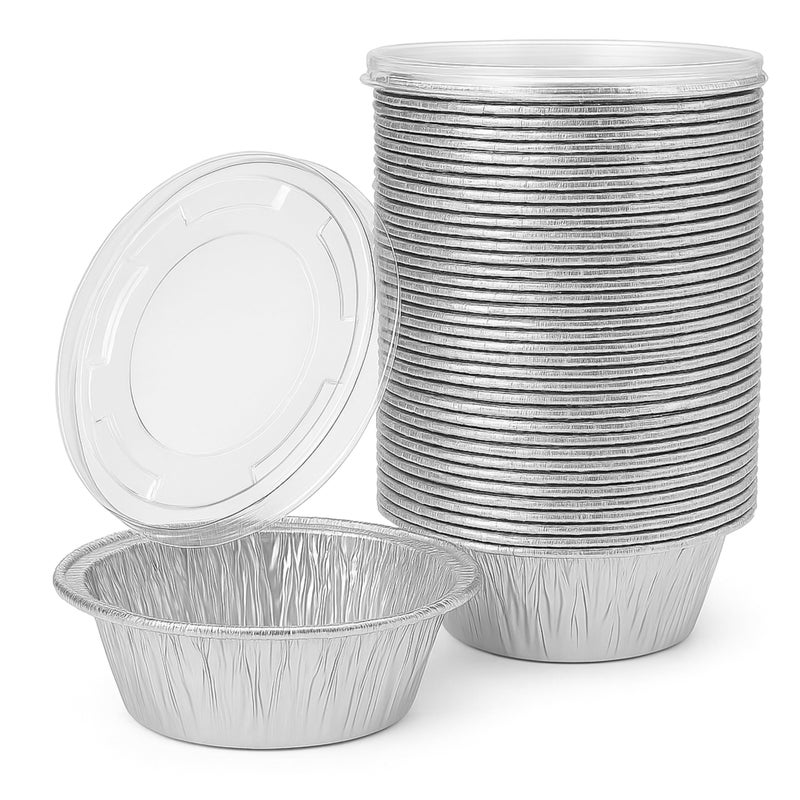 AIDUZETY [50 Pack] 5" Disposable Foil Baking Pans with Lids â€“ Round Aluminum Food Containers for Oven Use, Takeout, Storage, and Meal Prep - Image 1