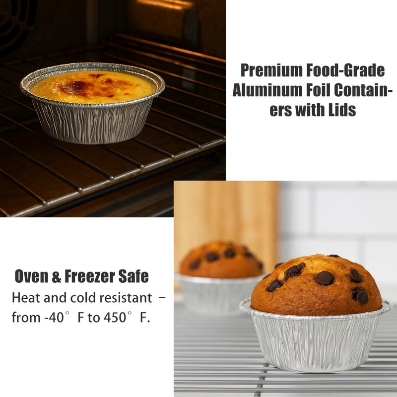 AIDUZETY [50 Pack] 5" Disposable Foil Baking Pans with Lids â€“ Round Aluminum Food Containers for Oven Use, Takeout, Storage, and Meal Prep - Image 3