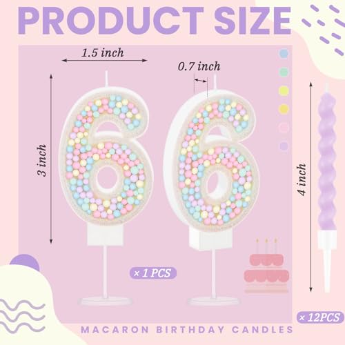 MTLEE Number 6 Birthday Candle with 12 Pcs Spiral Candles for Girls Macaron Pastel Rainbow Unicorn Pink Cake Topper for Sweet Theme Party Decoration - Image 2