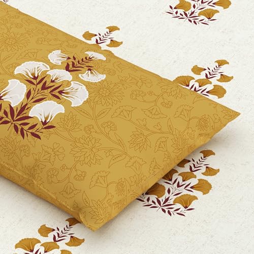 Home Ecstasy 100% Cotton King Bedsheet with 2 Pillow Covers - (Size 87 x 108 inches, 140 TC, Colour - Mustard: Granola Mustard) - Image 4
