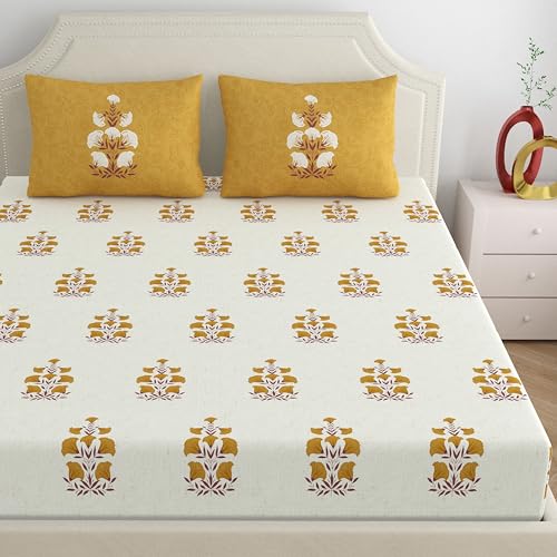 Home Ecstasy 100% Cotton King Bedsheet with 2 Pillow Covers - (Size 87 x 108 inches, 140 TC, Colour - Mustard: Granola Mustard) - Image 3