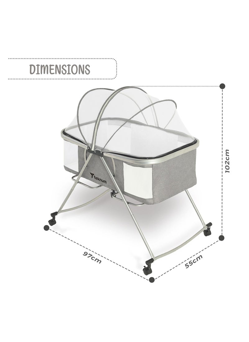 3 IN 1 Baby Cot/Cradle With Mosquito Net & Wheels Dark Grey