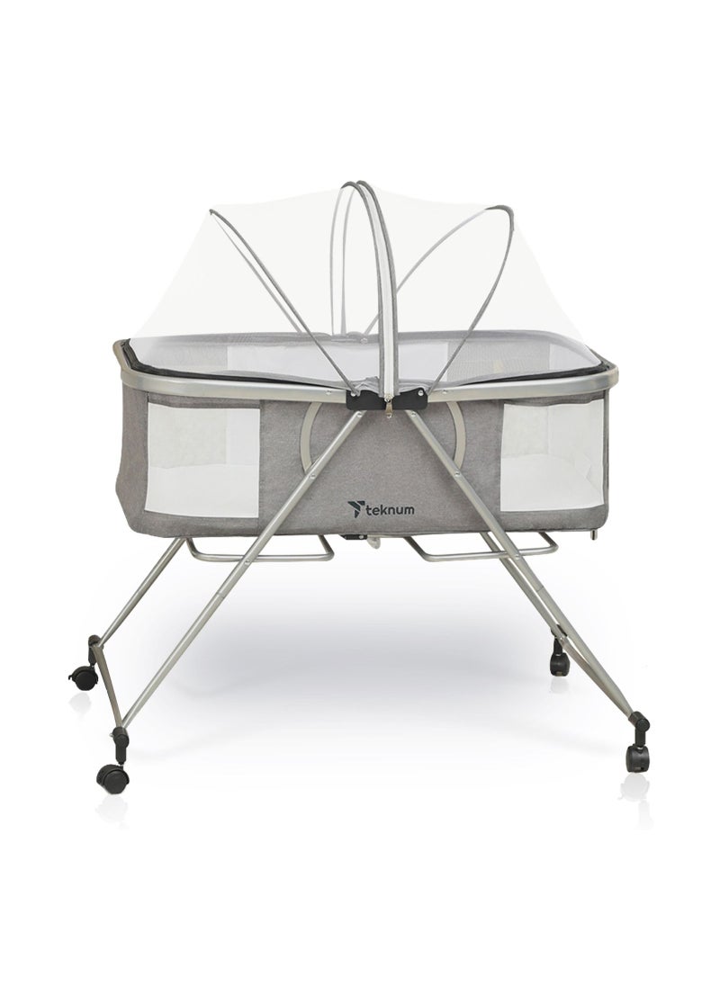 TEKNUM 3 IN 1 Baby Cot/Cradle With Mosquito Net & Wheels Dark Grey  - Image 1