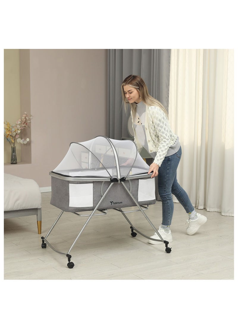 3 IN 1 Baby Cot/Cradle With Mosquito Net & Wheels Dark Grey
