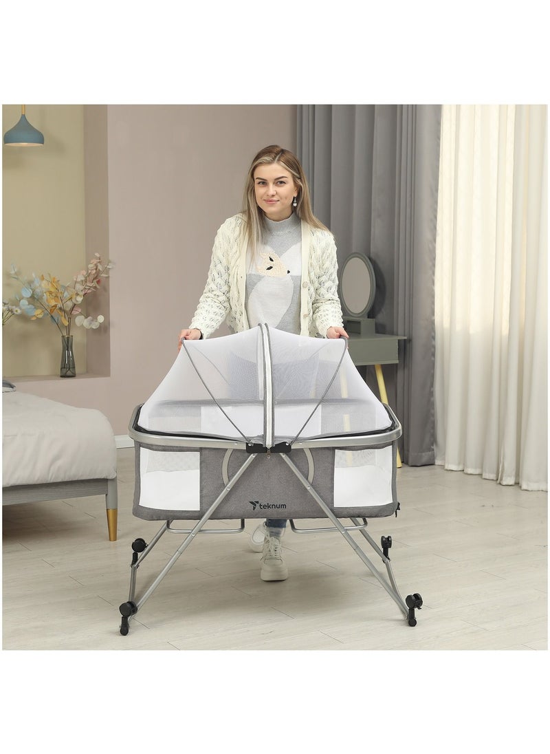 TEKNUM 3 IN 1 Baby Cot/Cradle With Mosquito Net & Wheels Dark Grey  - Image 4