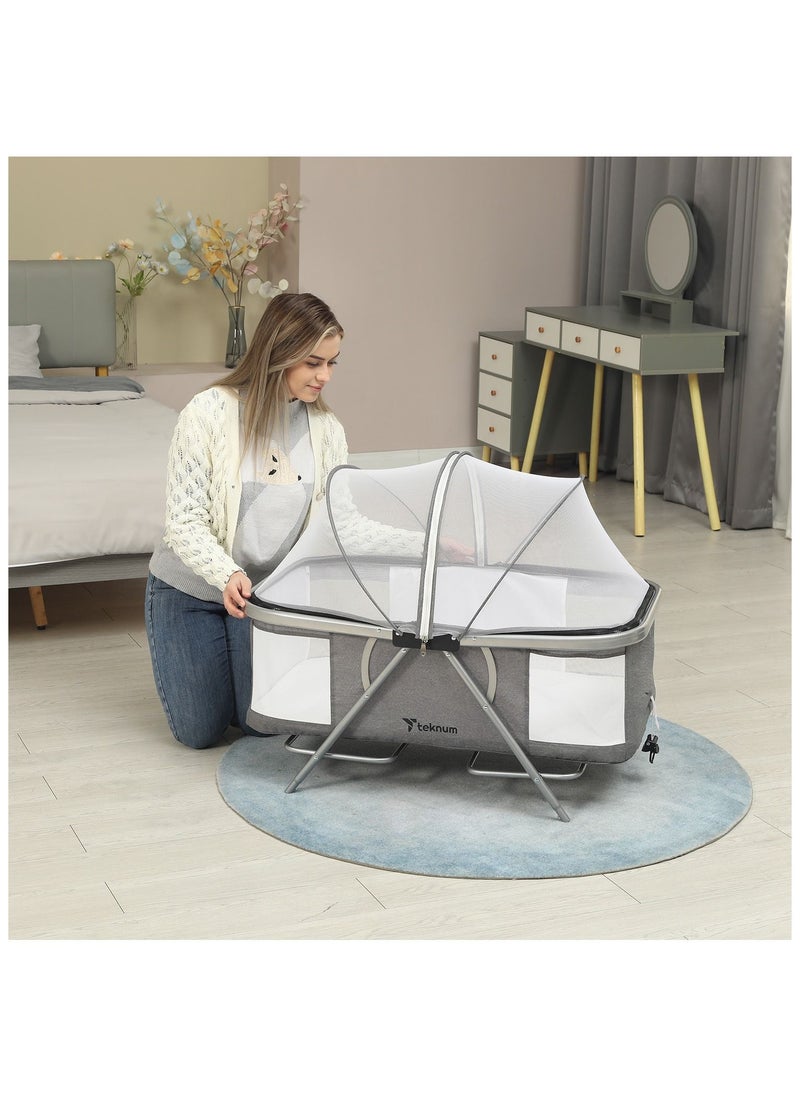 3 IN 1 Baby Cot/Cradle With Mosquito Net & Wheels Dark Grey