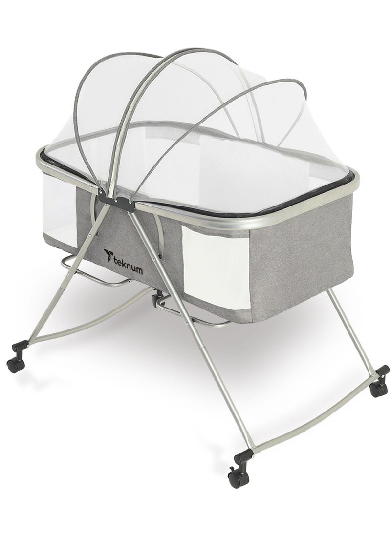 TEKNUM 3 IN 1 Baby Cot/Cradle With Mosquito Net & Wheels Dark Grey  - Image 2