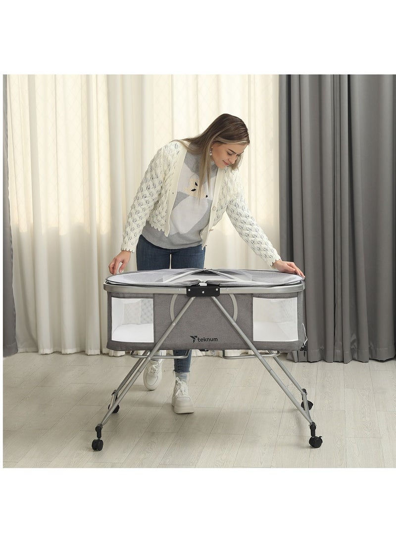 3 IN 1 Baby Cot/Cradle With Mosquito Net & Wheels Dark Grey