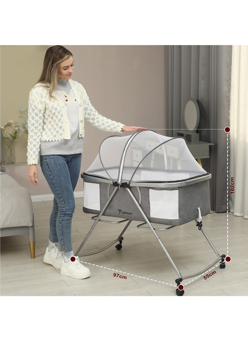 3 IN 1 Baby Cot/Cradle With Mosquito Net & Wheels Dark Grey