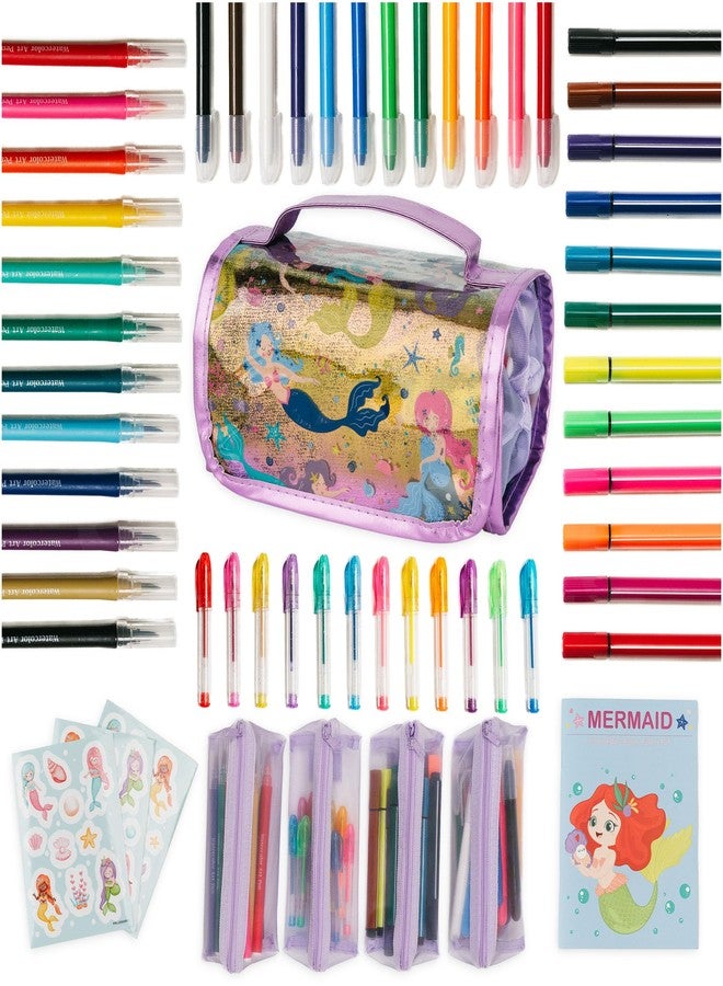 PapaKit Creative Art Coloring Set (Mermaid), Includes Travel Bag, Assorted Washable Marker Set, Glitter Pens & Coloring Pages, Art Supplies Great Gift for Kids - Image 1