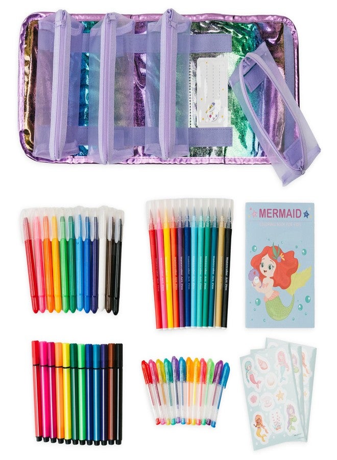 PapaKit Creative Art Coloring Set (Mermaid), Includes Travel Bag, Assorted Washable Marker Set, Glitter Pens & Coloring Pages, Art Supplies Great Gift for Kids - Image 3