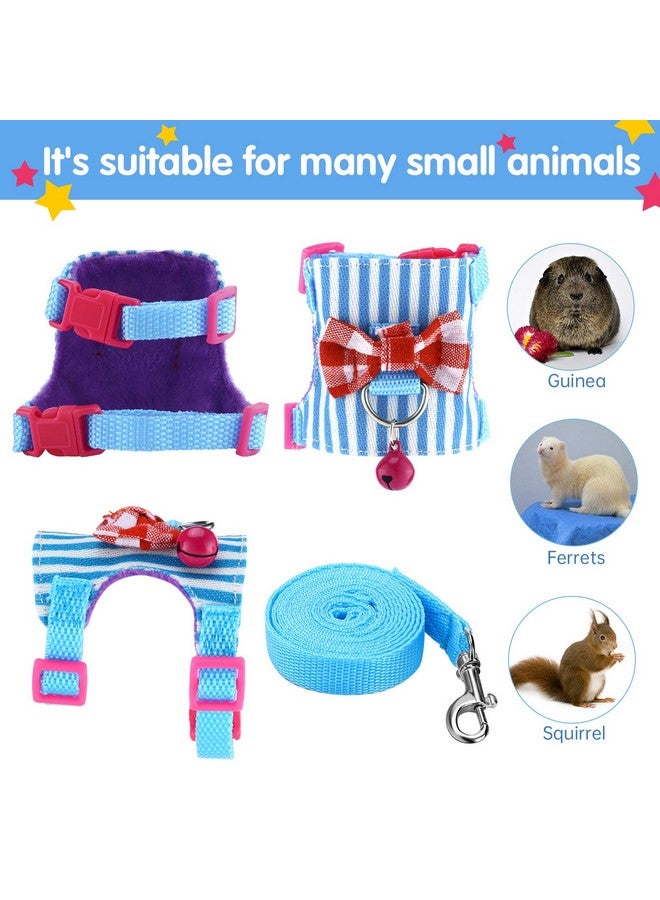 ساتينور طقم من قطعتين من حزام ومقود الهامستر للمشي، ملابس خنزير غينيا صغير مع جرس بفيونكة، سترة مبطنة مريحة لا تسبب الشد، مخططة لخنزير غينيا والهامستر والنمس، حيوانات صغيرة (أزرق، أسود، صغير) - Image 3