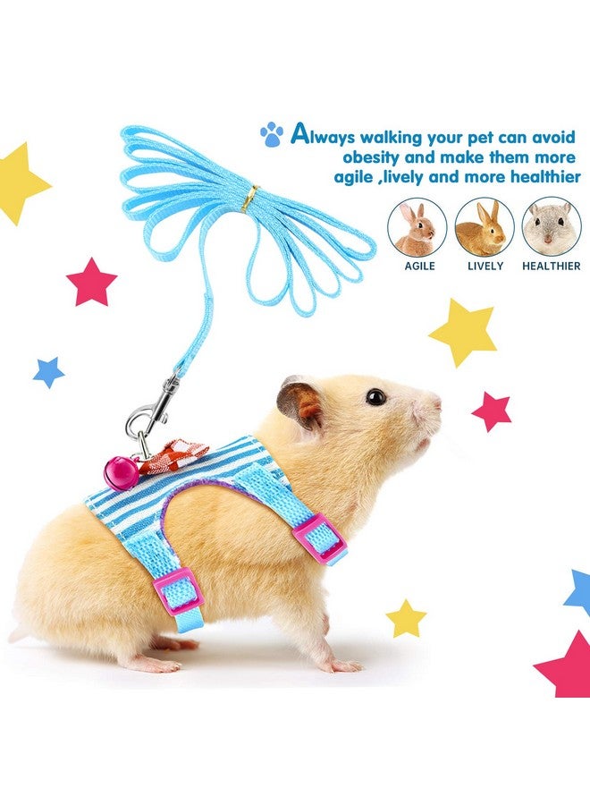 ساتينور طقم من قطعتين من حزام ومقود الهامستر للمشي، ملابس خنزير غينيا صغير مع جرس بفيونكة، سترة مبطنة مريحة لا تسبب الشد، مخططة لخنزير غينيا والهامستر والنمس، حيوانات صغيرة (أزرق، أسود، صغير) - Image 5