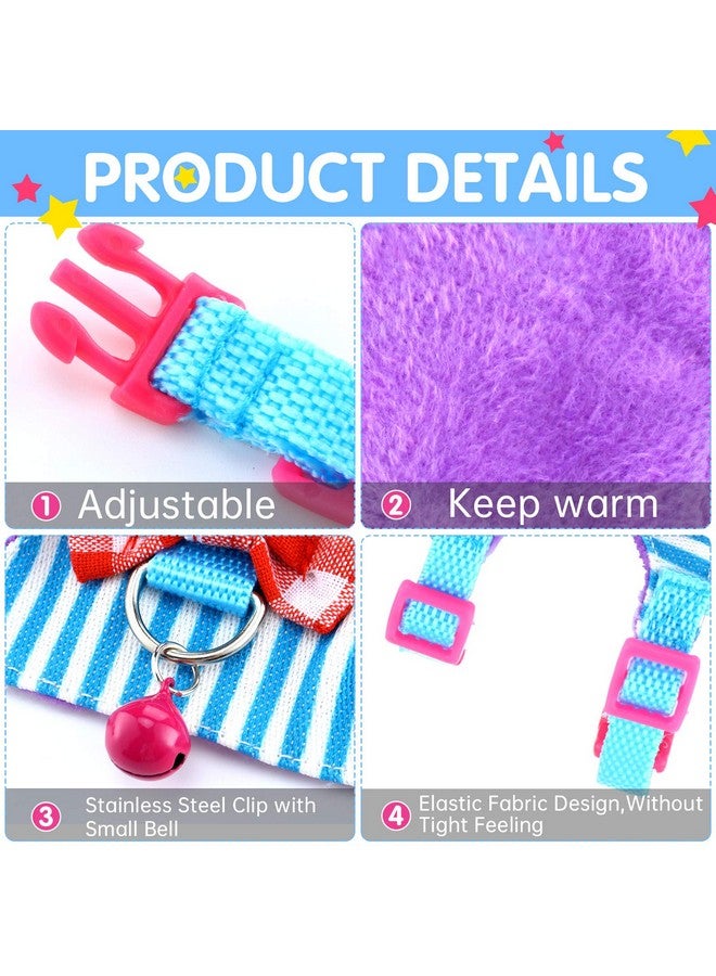 ساتينور طقم من قطعتين من حزام ومقود الهامستر للمشي، ملابس خنزير غينيا صغير مع جرس بفيونكة، سترة مبطنة مريحة لا تسبب الشد، مخططة لخنزير غينيا والهامستر والنمس، حيوانات صغيرة (أزرق، أسود، صغير) - Image 4