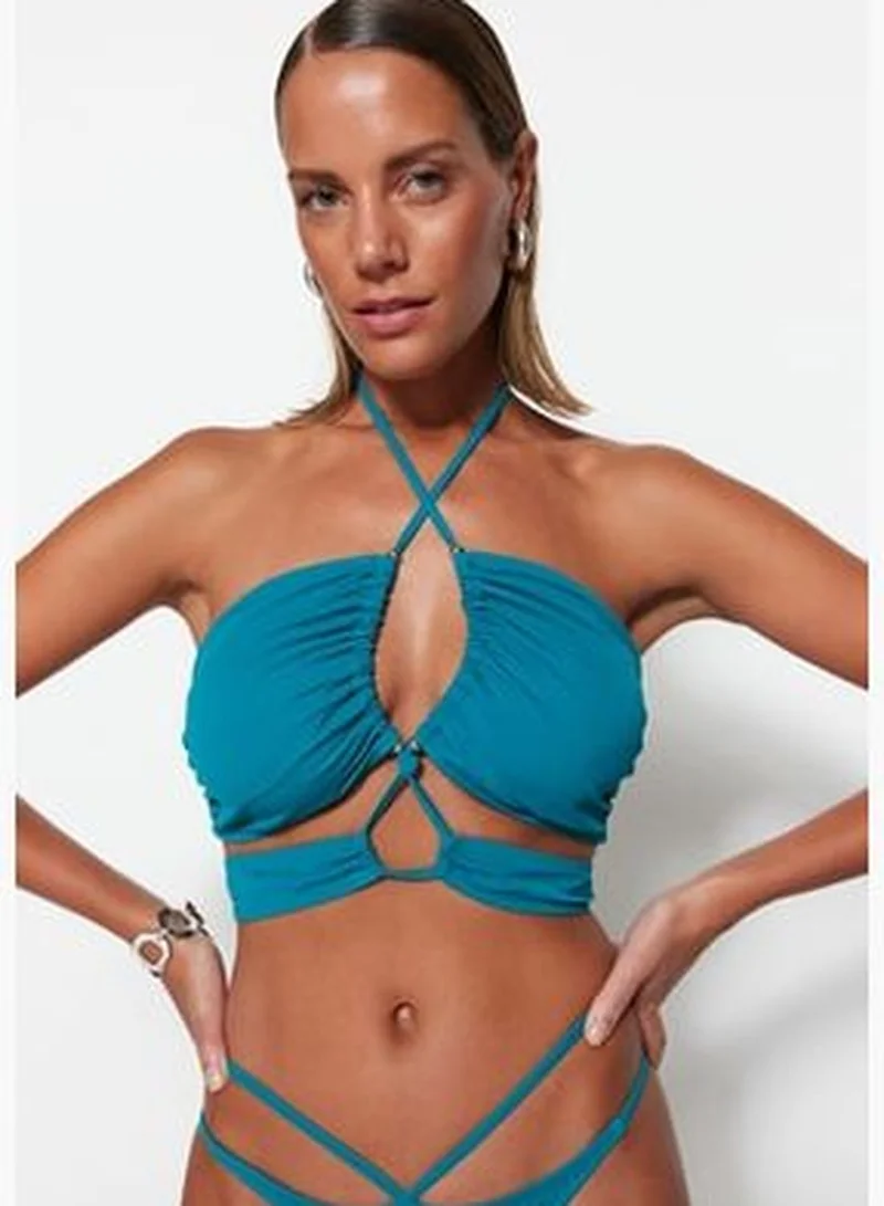 trendyol Petrol Strapless Tunnel Bikini Top TBESS22BU0335