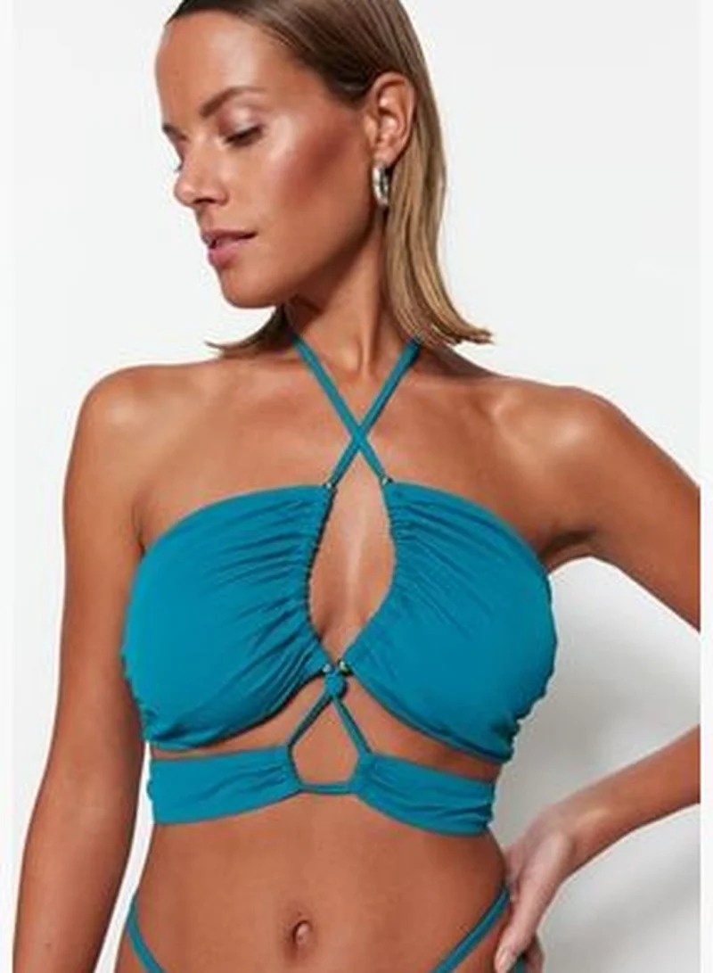 trendyol Petrol Strapless Tunnel Bikini Top TBESS22BU0335